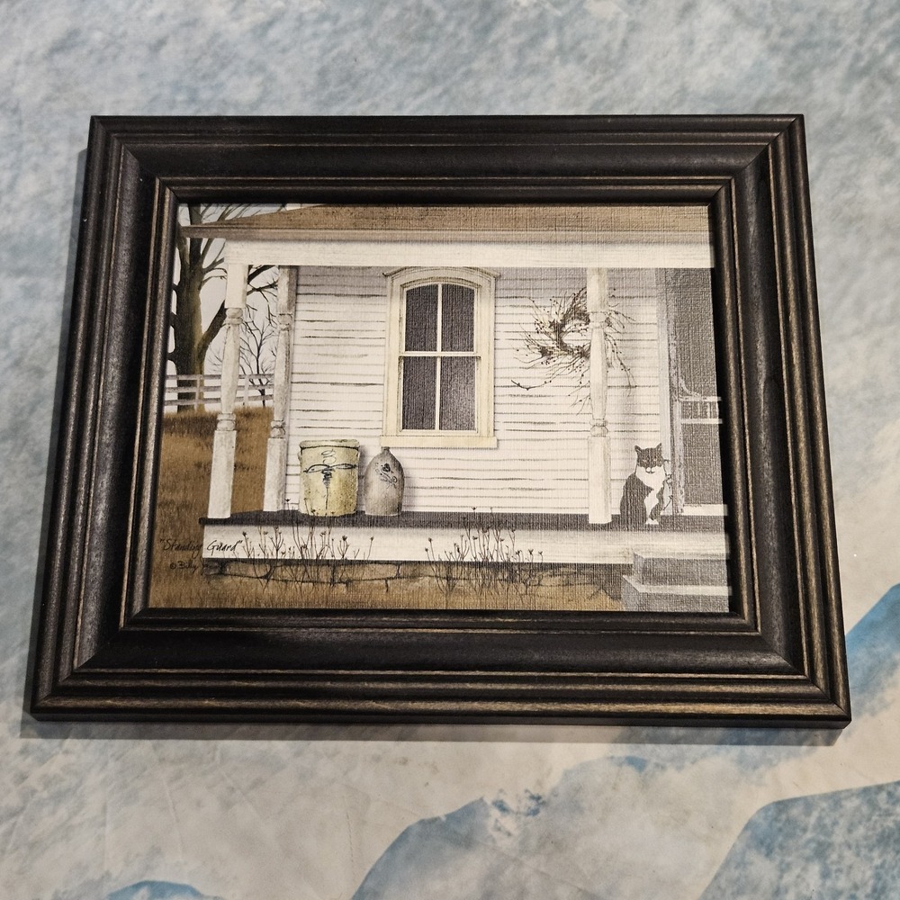 Billy Jacobs Standing Guard Framed Art Print Primitive Farmhouse Cat Decor - Picture 1 of 6
